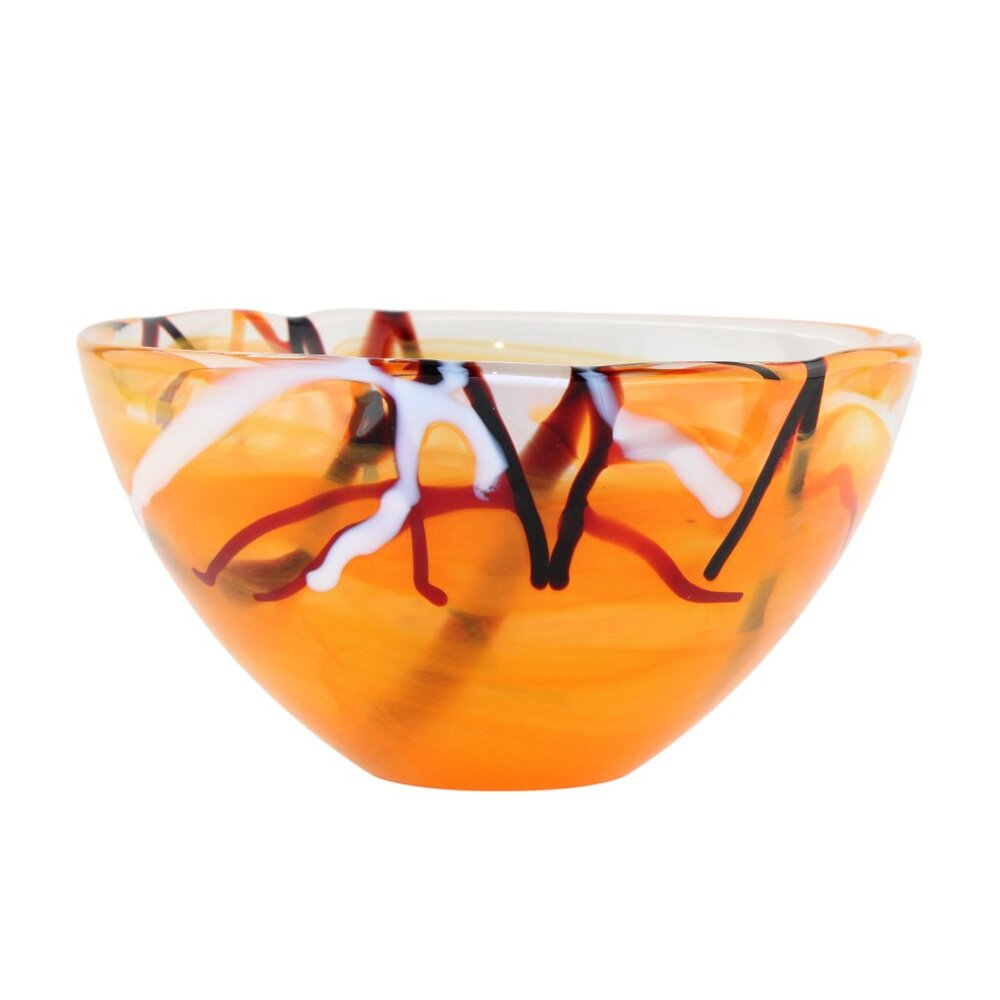 Kosta Boda Anna Ehrner Contrast Art Glass Bowl 6" Orange Signed